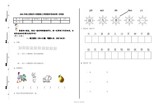 2021年幼儿园幼升小衔接班上学期期末考试试卷 含答案