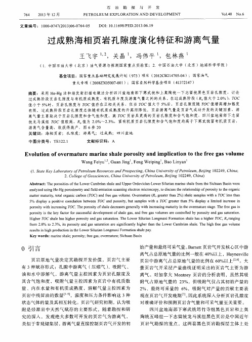 过成熟海相页岩孔隙度演化特征和游离气量