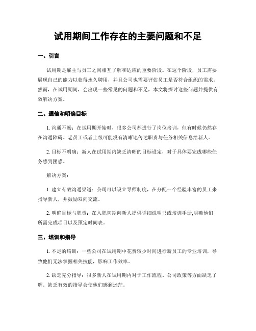 试用期间工作存在的主要问题和不足