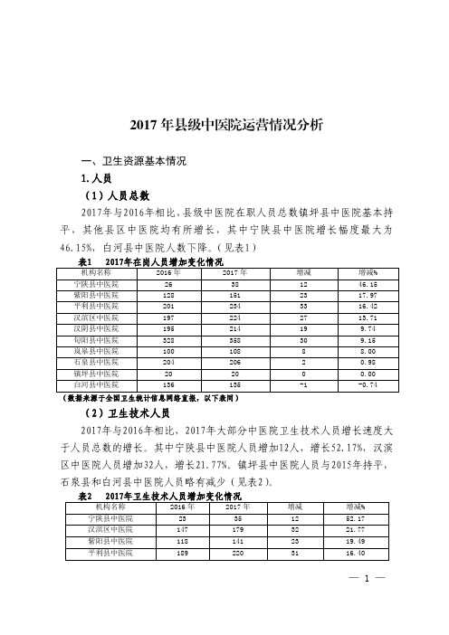 2017年级中医院运营情况分析