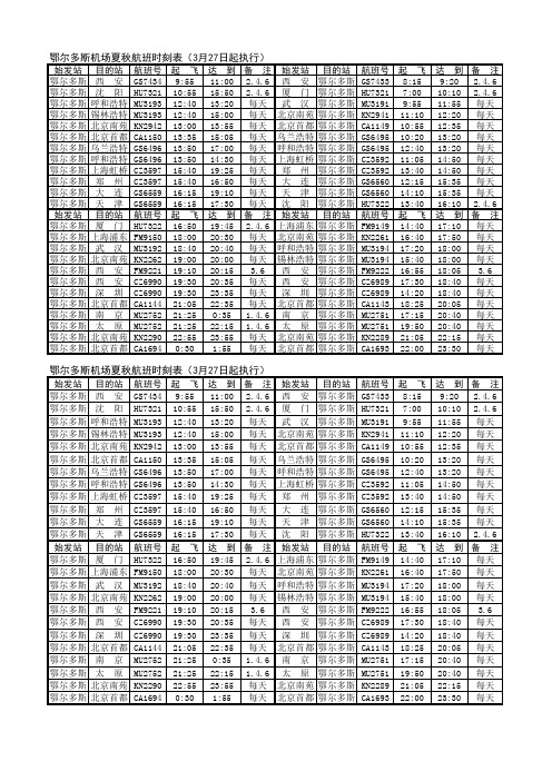 2011鄂尔多斯机场夏秋航班时刻表