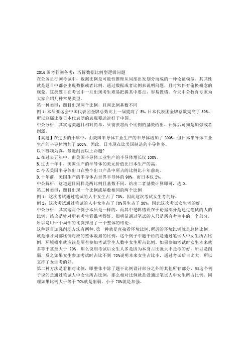 2016国考行测备考：巧解数据比例型逻辑问题(1)