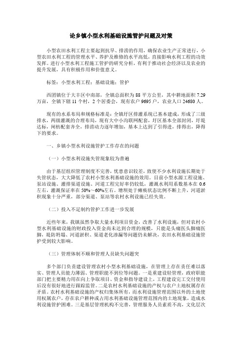 论乡镇小型水利基础设施管护问题及对策