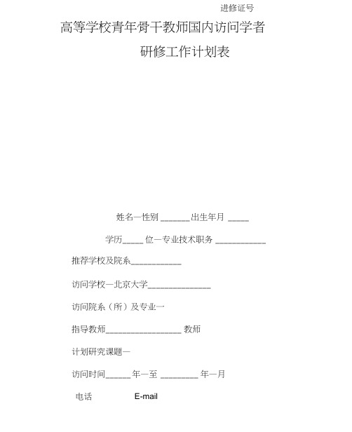 高等学校青年骨干教师国内访问学者研修工作计划表填写示例