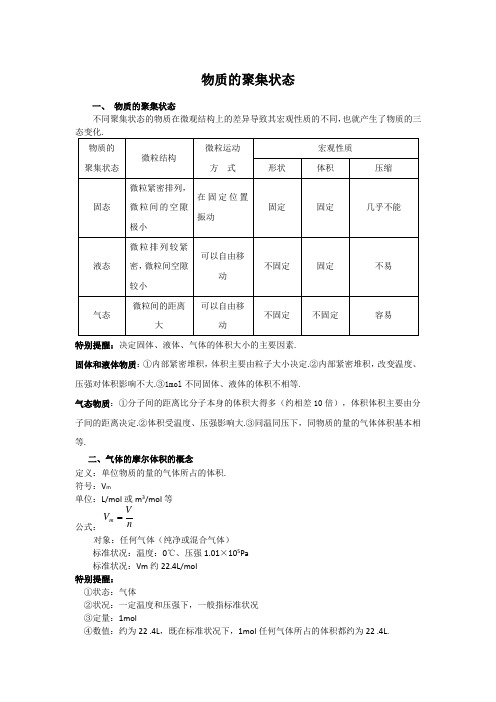高中化学备课参考 物质的聚集状态
