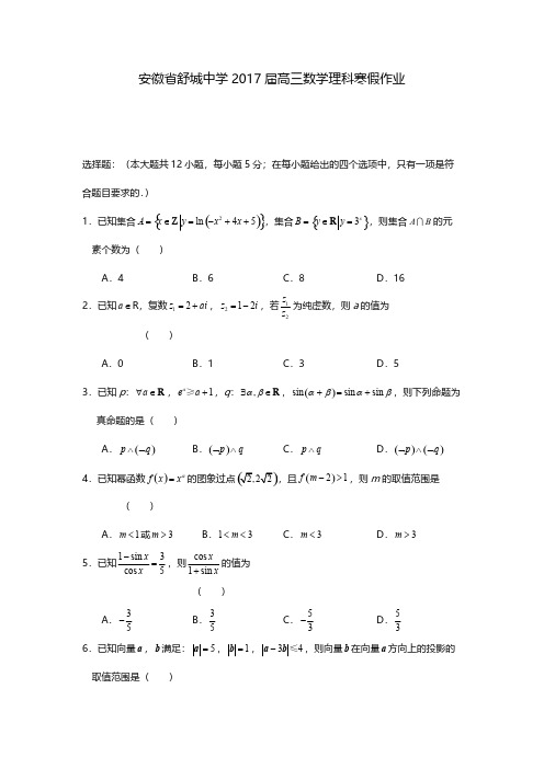 安徽省舒城中学2017届高三数学理科寒假作业