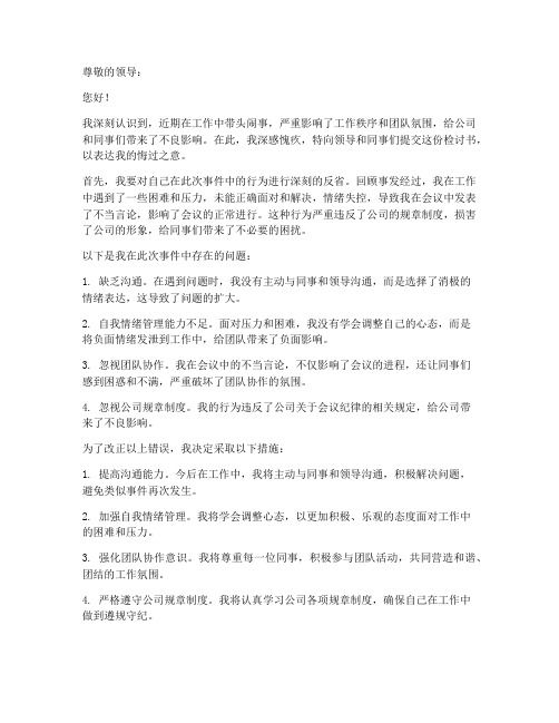 带头闹事检讨书范文