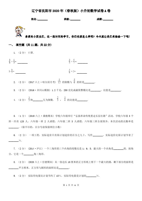 辽宁省沈阳市2020年(春秋版)小升初数学试卷A卷