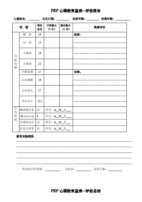 PEP-3孤独症儿童心理教育量表评估报告