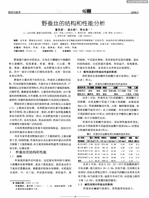 野蚕丝的结构和性能分析