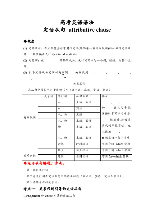 高考英语必考语法--定语从句详细讲解(附练习题及答案)