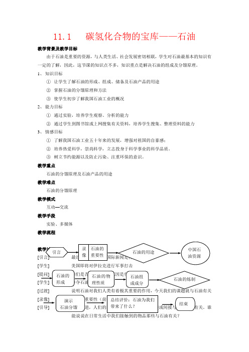高二化学：11.1《碳氢化合物的宝库——石油》教案(沪科版第二学期)