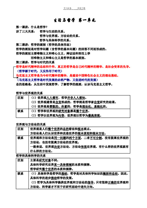 《生活与哲学》第一单元知识点归纳