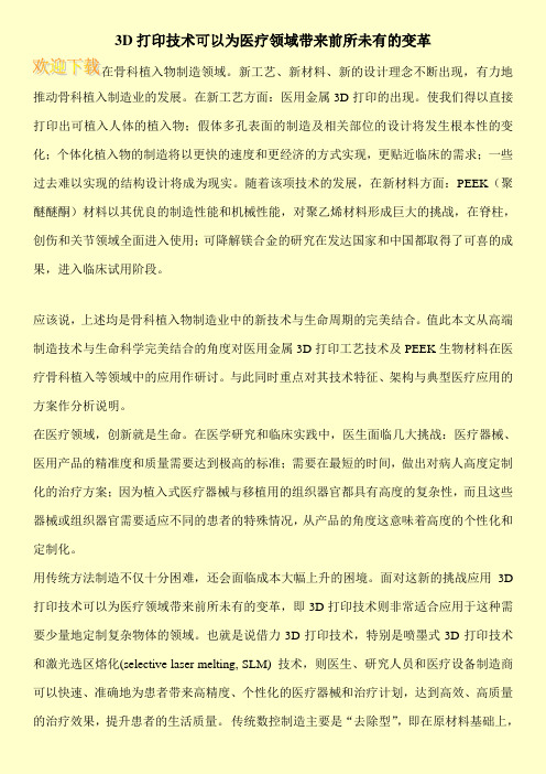 3D打印技术可以为医疗领域带来前所未有的变革