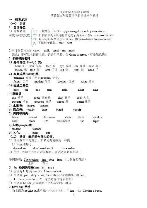 陕旅版三年级英语下册语法精华概括