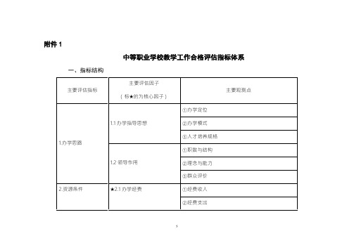 中等职业学校教学工作合格评估指标体系