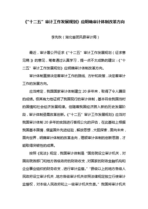 《“十二五”审计工作发展规划》应明确审计体制改革方向