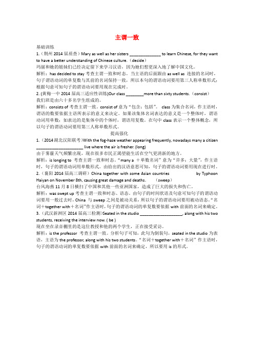 (湖北专版)高三英语总复习配套专题练习 主谓一致