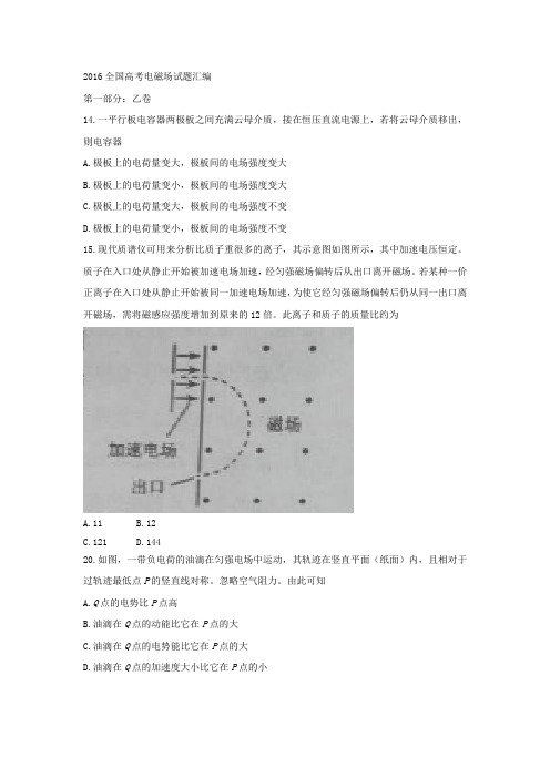 2016全国高考电磁场试题汇编