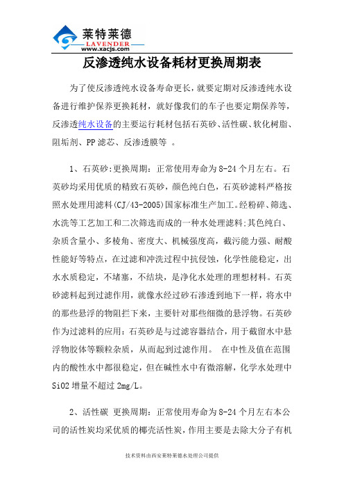 反渗透纯水设备耗材更换周期表