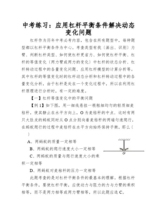 中考练习：应用杠杆平衡条件解决动态变化问题