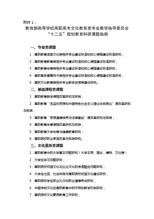 教指委“十二五”规划教育科研课题指南