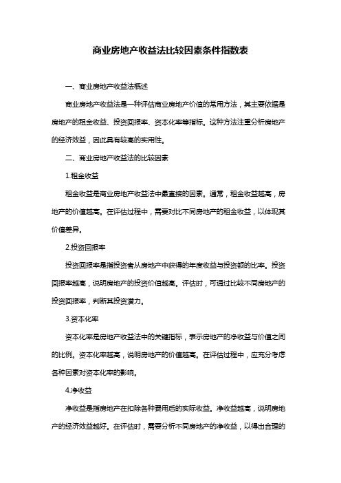 商业房地产收益法比较因素条件指数表