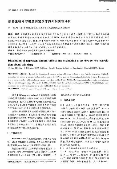萘普生钠片溶出度测定及体内外相关性评价