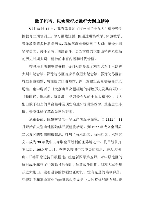 敢于担当,以实际行动践行大别山精神