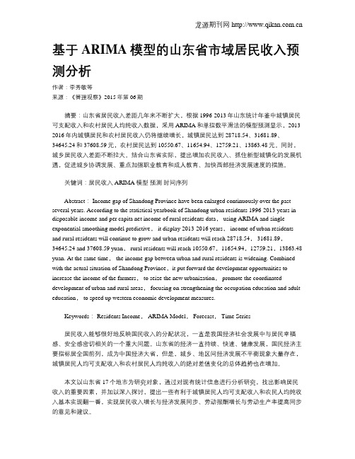 基于ARIMA模型的山东省市域居民收入预测分析