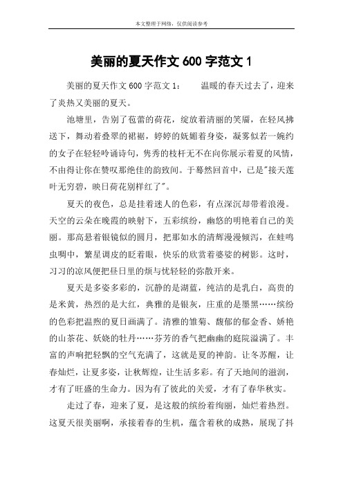 美丽的夏天作文600字范文1