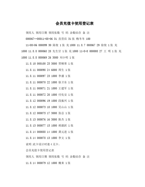 会员充值卡使用登记表