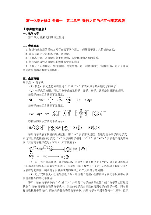 高一化学必修2 专题一  第二单元 微粒之间的相互作用苏教版知识精讲
