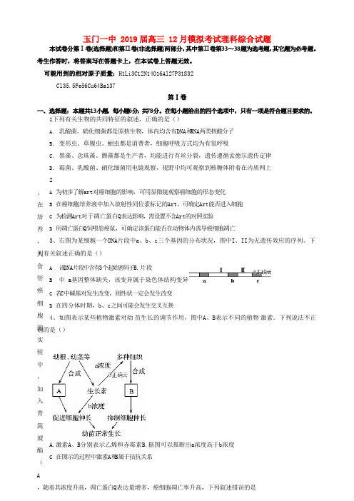 2019届高三理综上学期12月月考试题