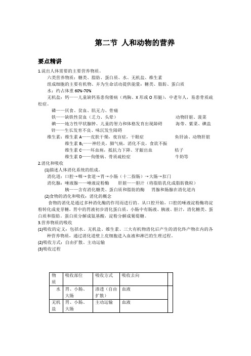 初中生物备课参考 人和动物的营养