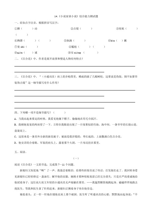 【精品备课】苏教版 九年级语文上册 14.《小说家谈小说》综合能力测试题