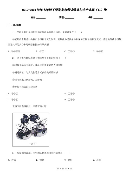 2019-2020学年七年级下学期期末考试道德与法治试题(II)卷