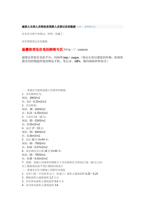 预算编制-建筑土木类人员特别是预算员应该记住的数据 精品