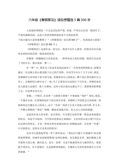 六年级《青铜葵花》读后感精选5篇500字