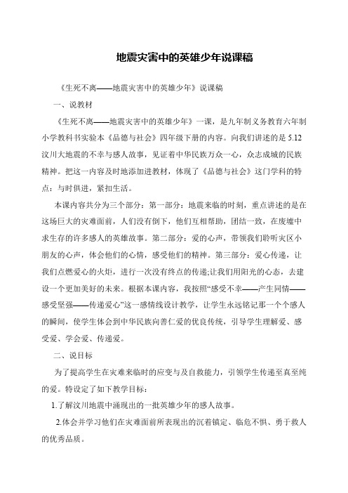 地震灾害中的英雄少年说课稿