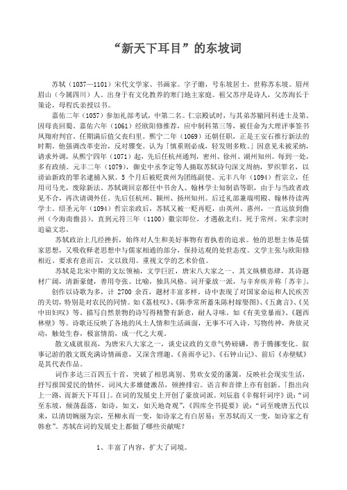 “新天下耳目”的东坡词
