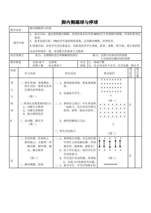 足球脚内侧踢球与停球教案