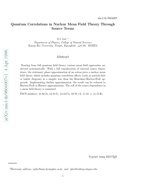 Quantum Correlations in Nuclear Mean Field Theory Through Source Terms