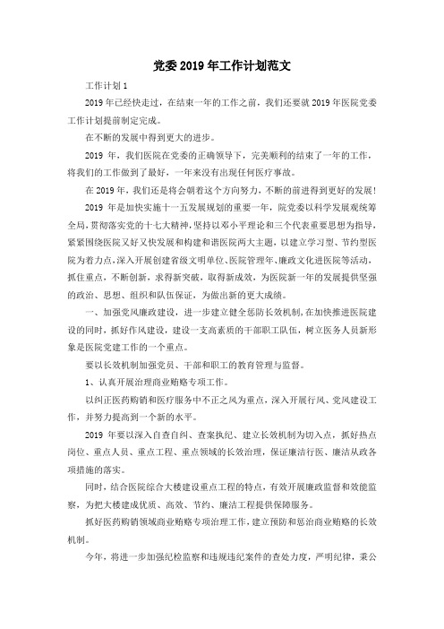 最新-党委2019年工作计划范文 精品
