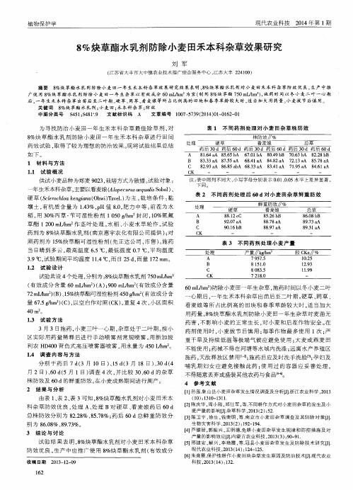 8%炔草酯水乳剂防除小麦田禾本科杂草效果研究