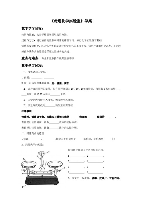 人教版初中化学九年级上册 1.3 《走进化学实验室》学案
