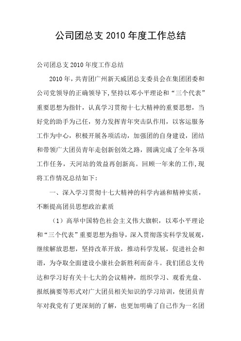 公司团总支2010年度工作总结
