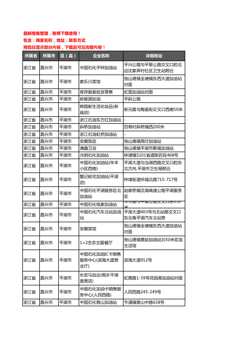 新版浙江省嘉兴市平湖市加油站服务企业公司商家户名录单联系方式地址大全79家