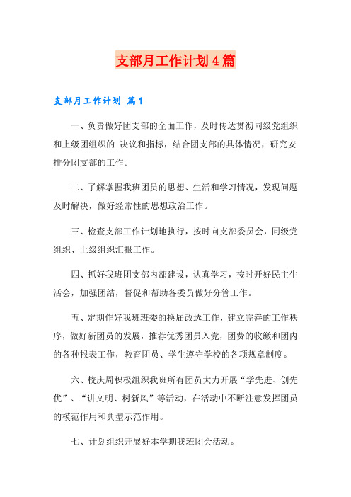 支部月工作计划4篇