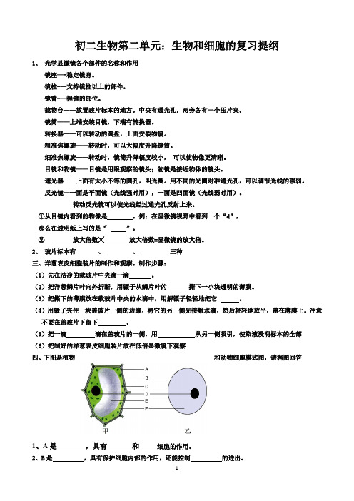 初二生物第二单元复习提纲